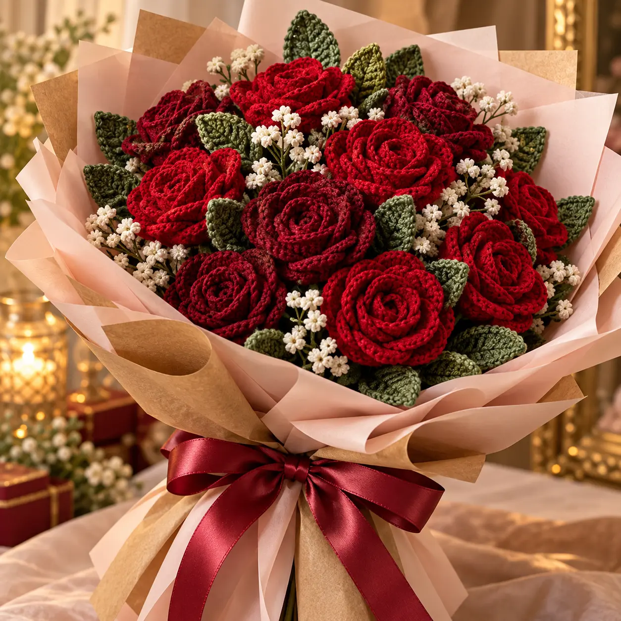 Buquê de crochê Rosas Vermelhas