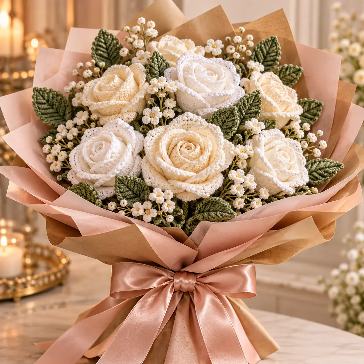 Buquê de crochê Rosas Brancas