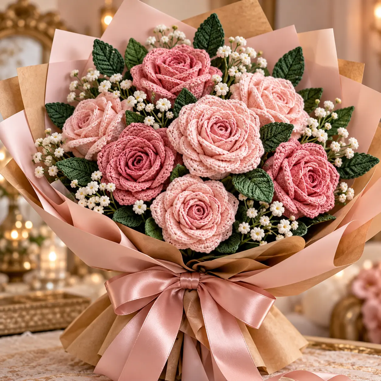 Buquê de crochê Rosas Românticas