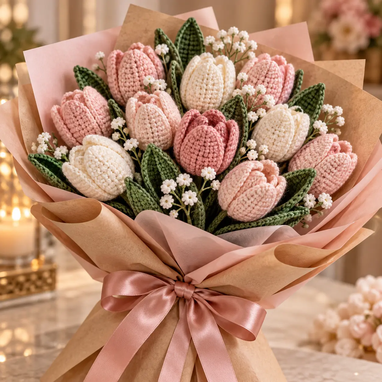 Buquê de crochê Tulipas Delicadas